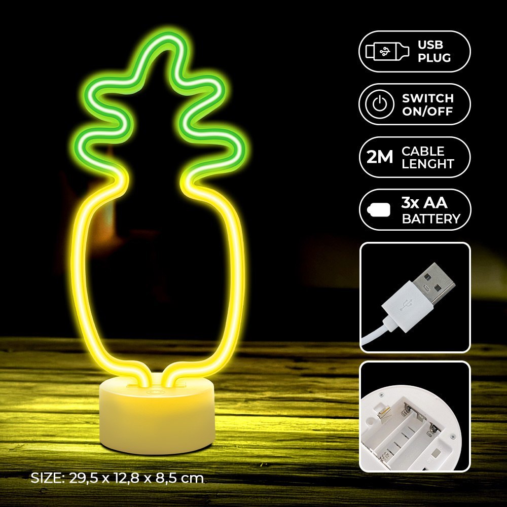Neon na podstawce LED ANANAS pomar-zielony USB-C FSC-12 Forever Light